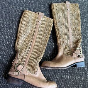 Vintage Unique Braided leather Tan and Brown Combat Boots women’s 7